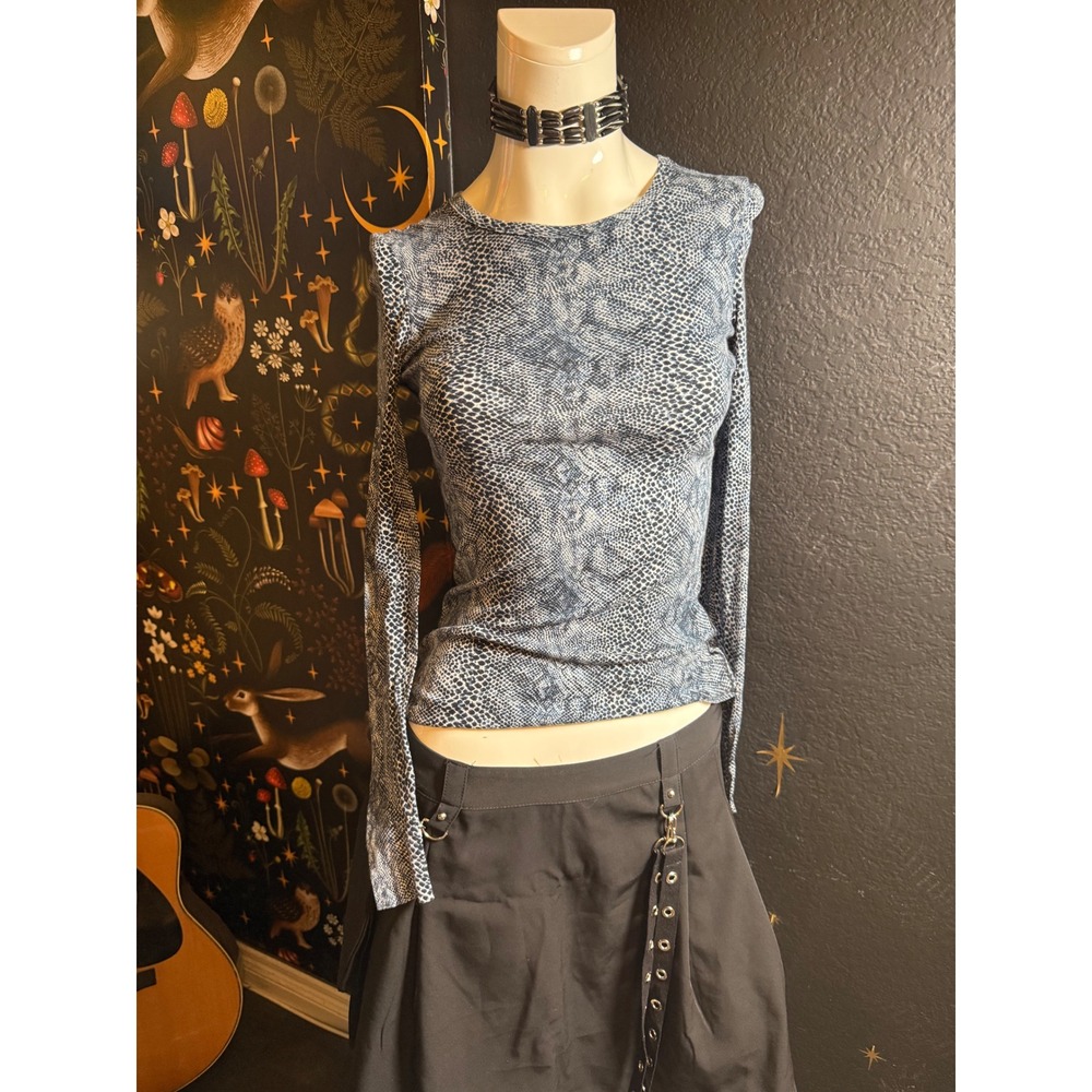 Tory Burch Blue Snakeskin Print Long Sleeve Cotton Top Style 31152146 Small